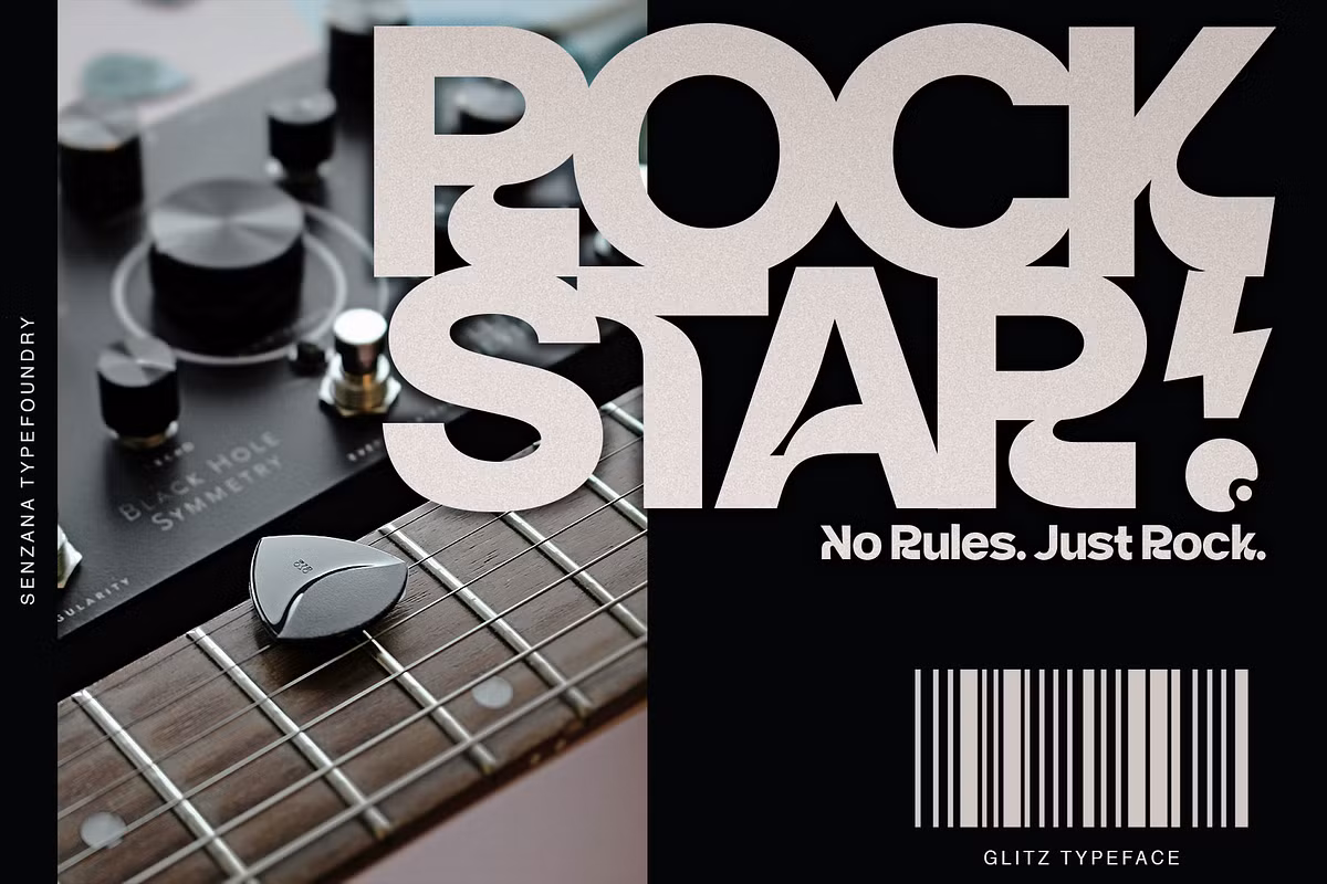 Examples of use cases for the Glitz typeface