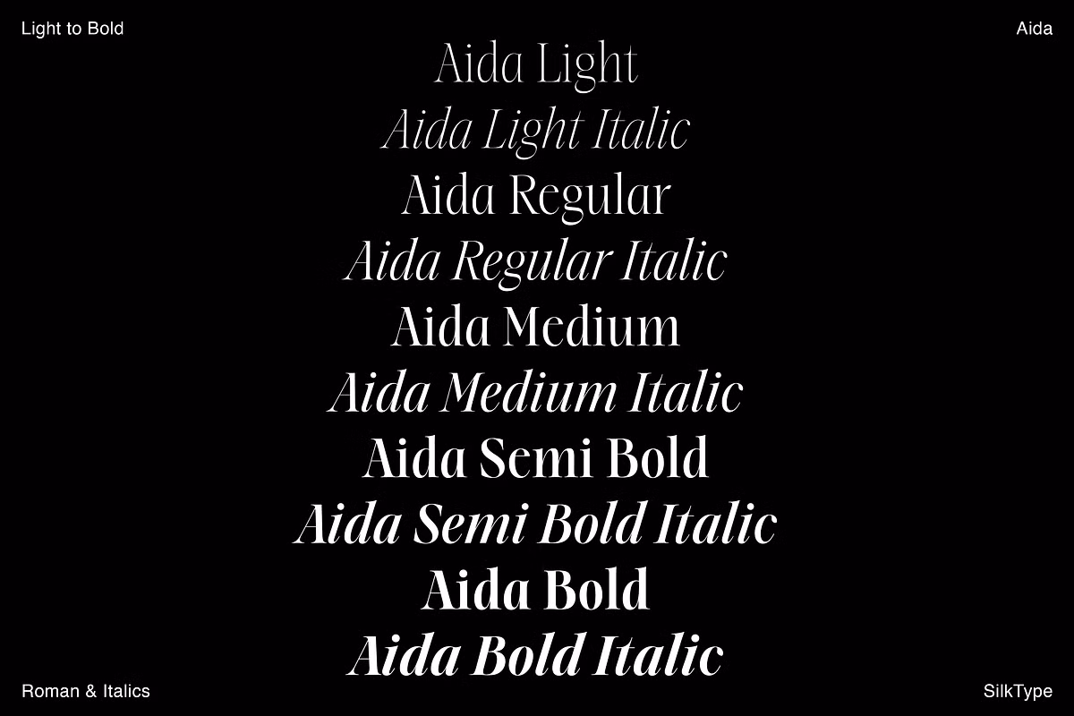 Aida typeface showcased in design samples