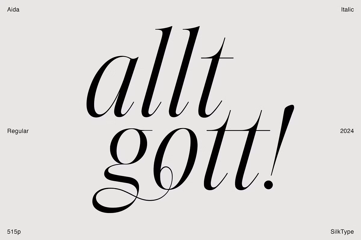 Character set options of Aida typeface