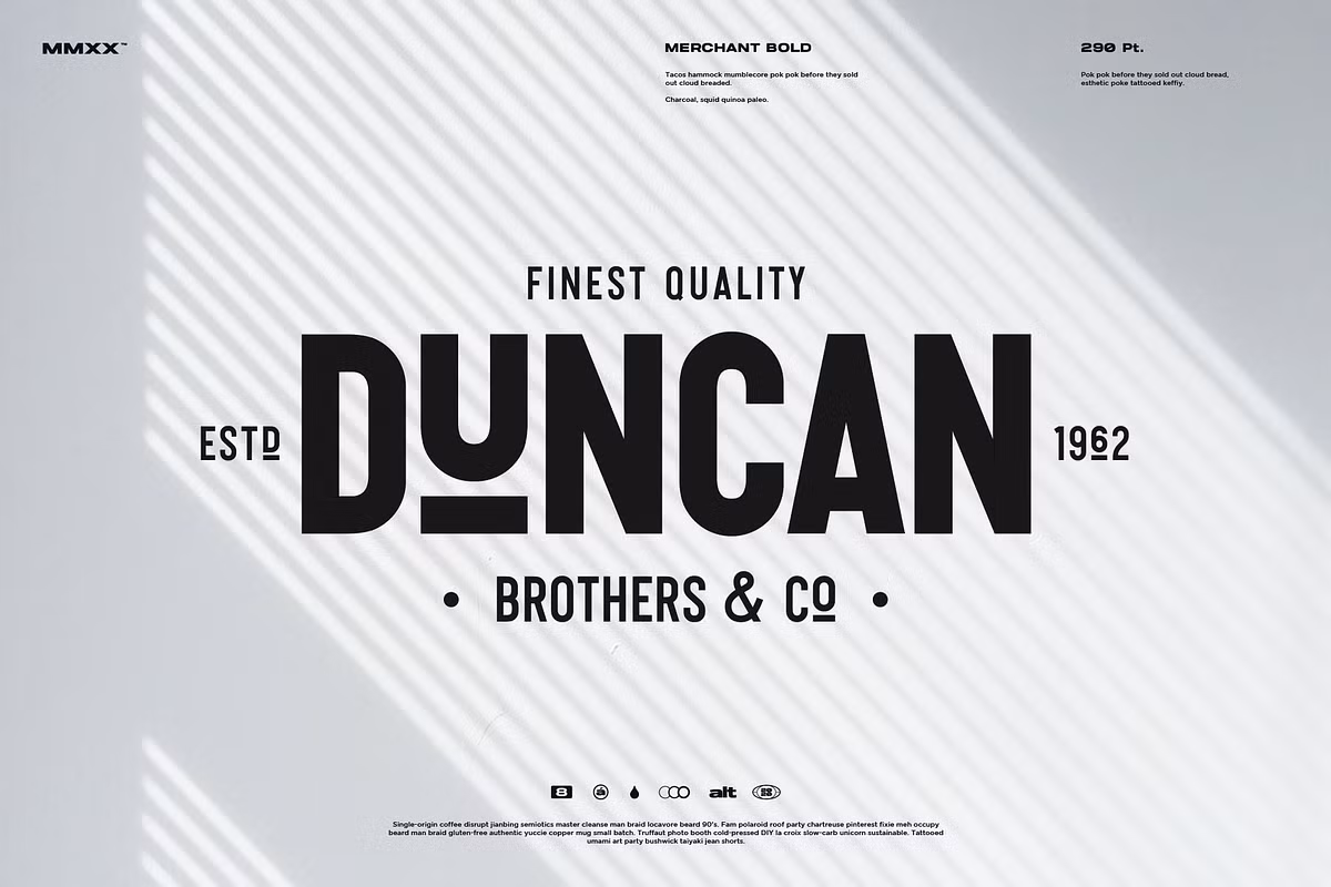 A visual representation of the Merchant typeface with different styles.