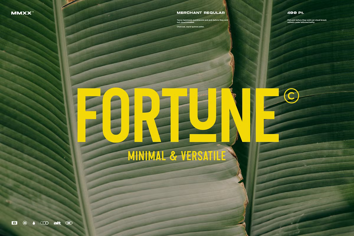 Examples of merchandise featuring the Merchant typeface.