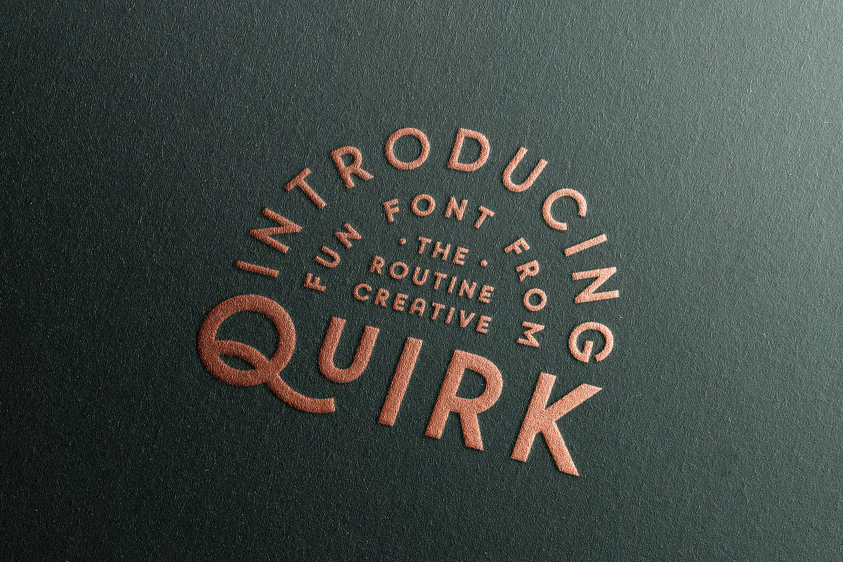 Examples of typography using Quirk font in various designs