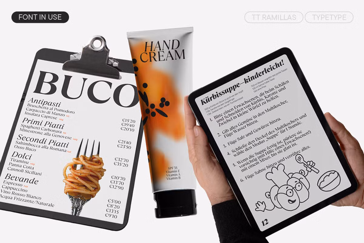 Example of TT Ramillas typeface showcasing its elegant design