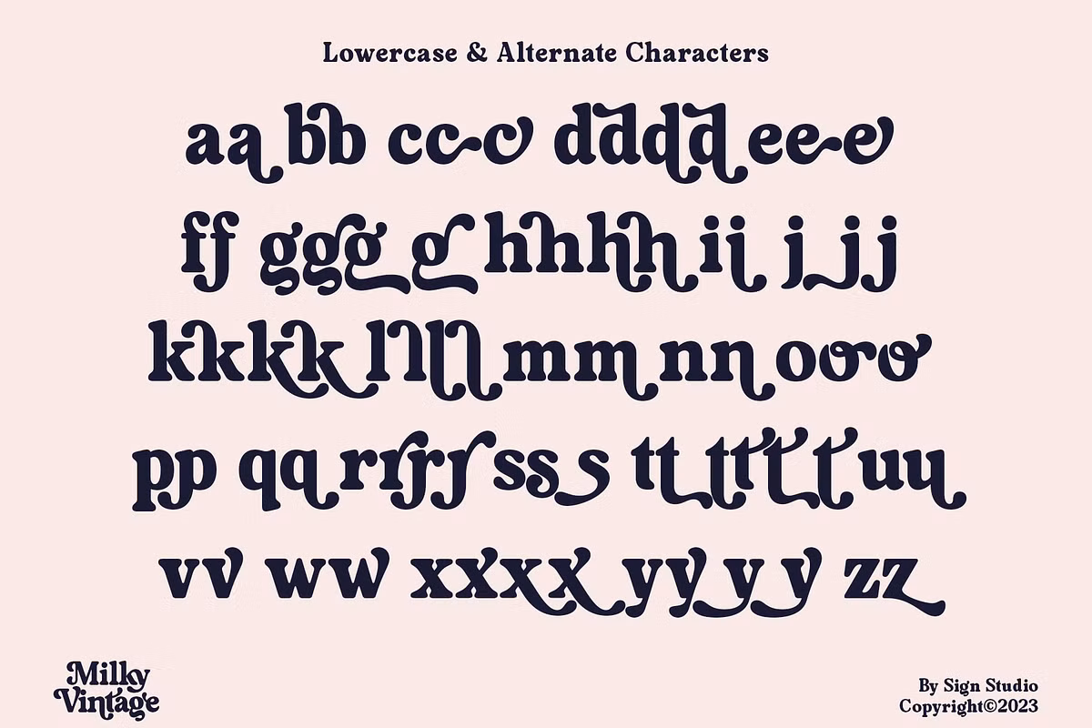 Elegant ligatures of the Milky Vintage font