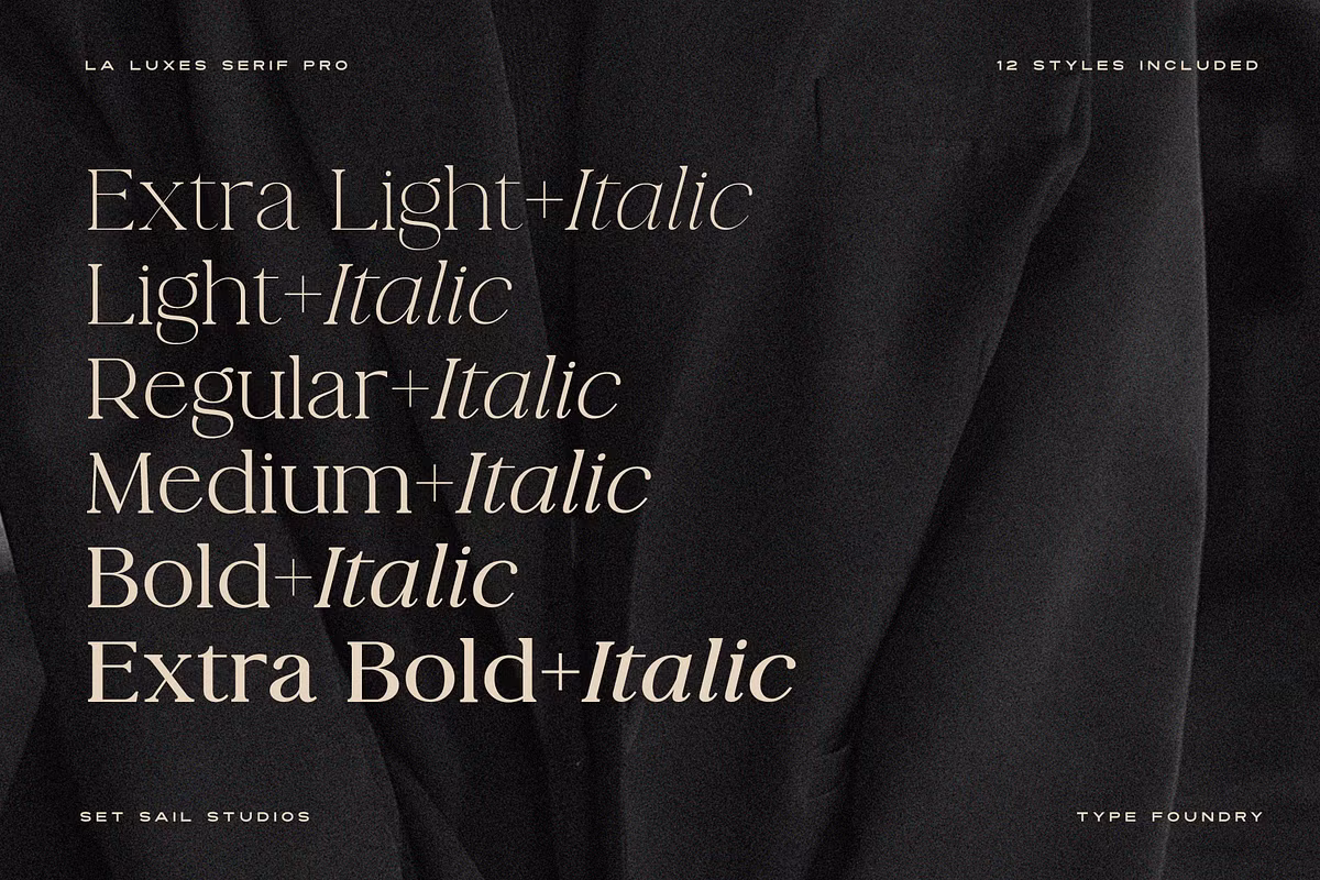 An elegant typeface sample showcasing the La Luxes Serif Pro font family