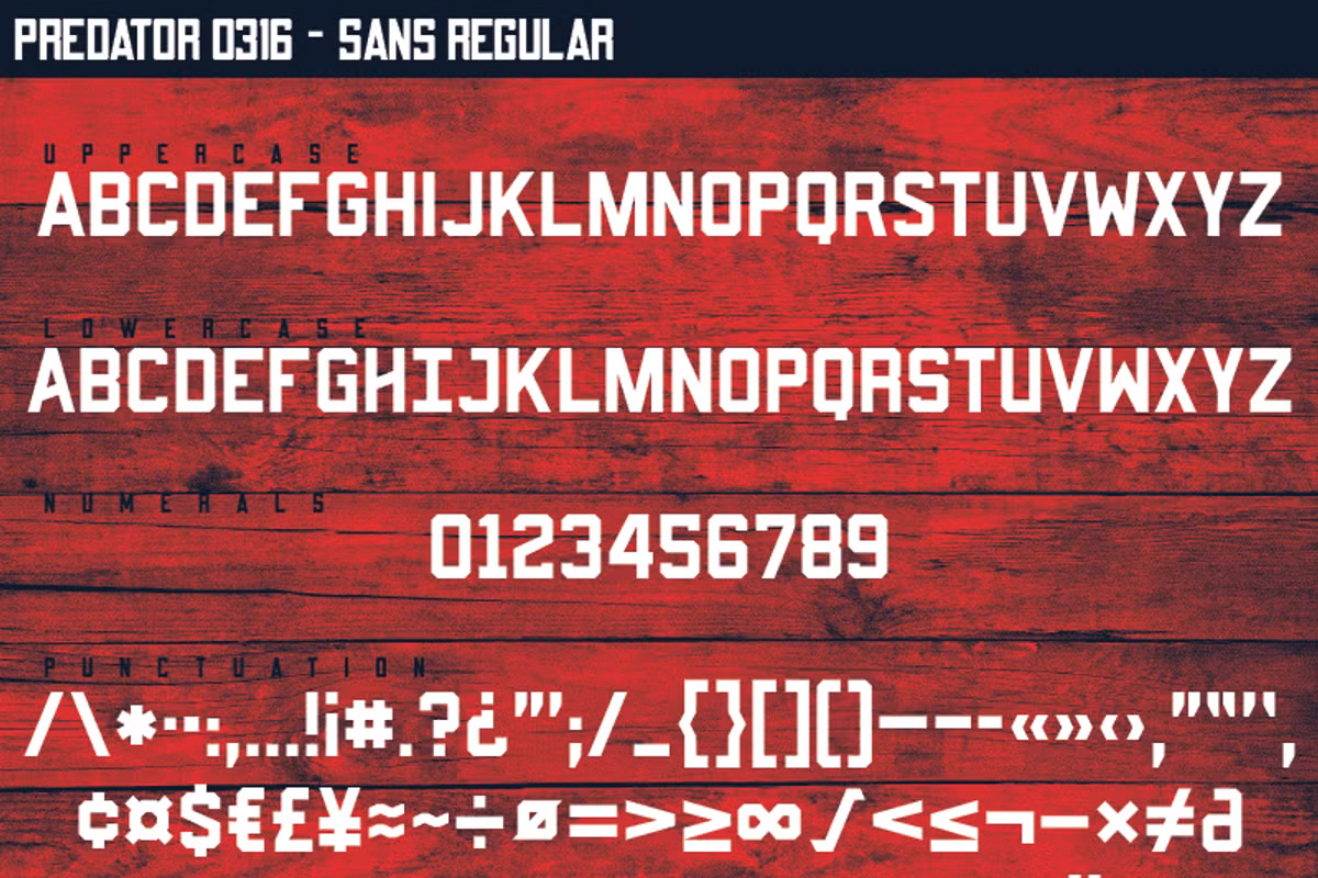 Display of different font weights available in Predator 0316