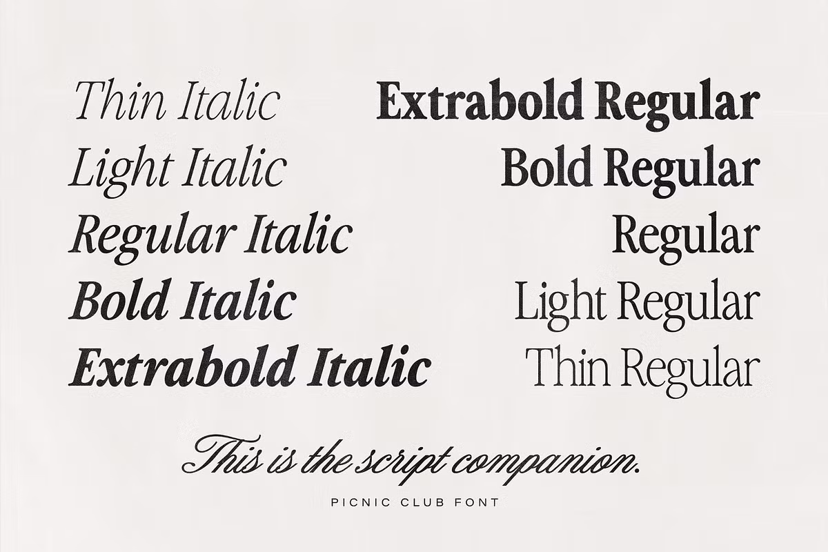 Stylish vintage font example from The Picnic Club