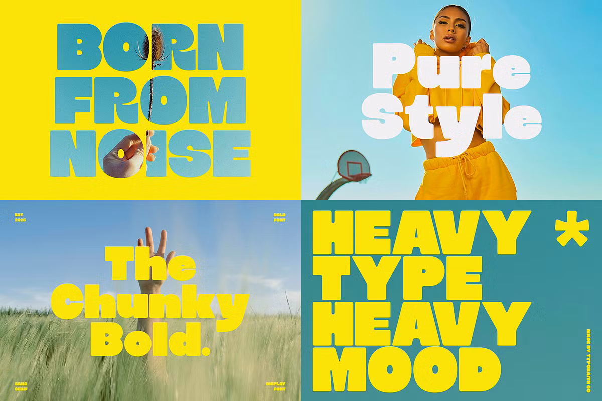Various bold typography styles showcased in the Display Font Bundle