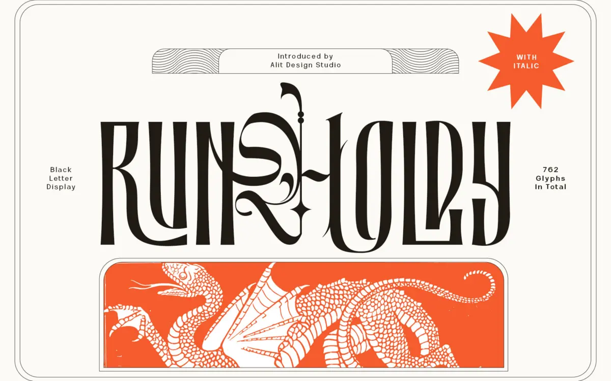 Runholdy: a blackletter-sans hybrid for dark, modern branding