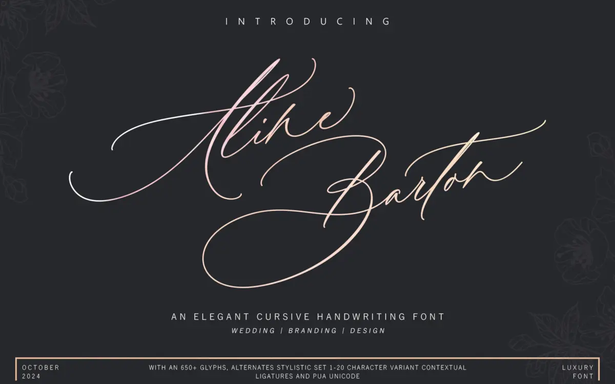 Aline Barton: a swash-heavy script for invitations and branding