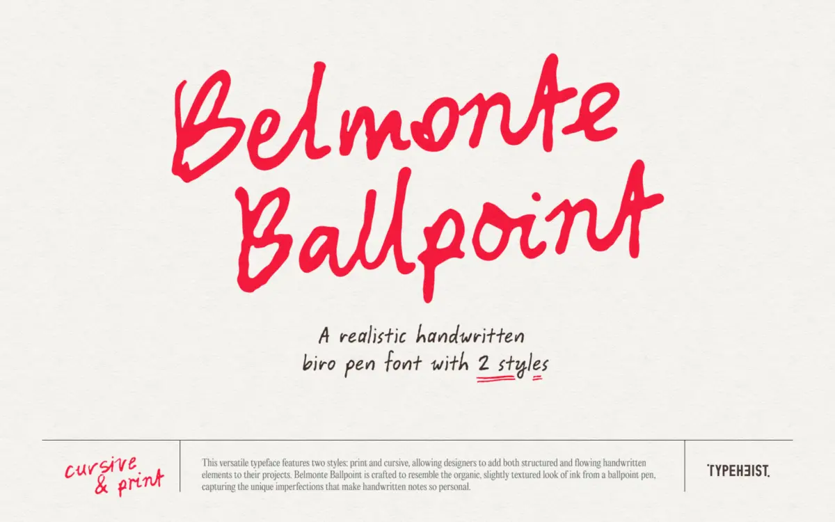 Belmonte Ballpoint: a two-style biro font with real ink texture