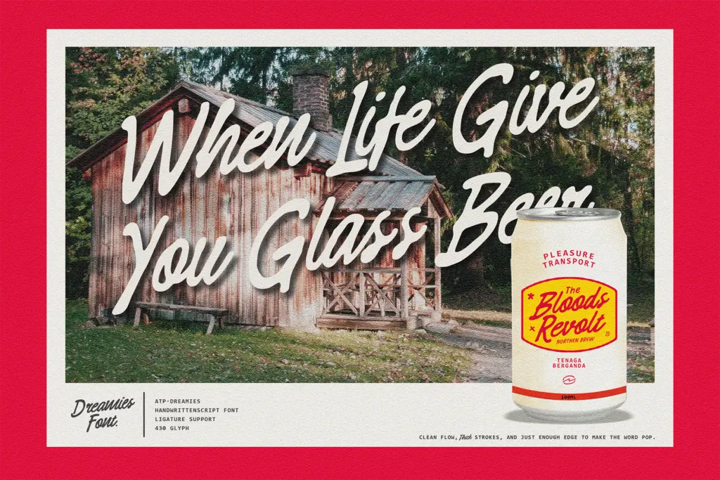 Dreamies Retro Script specimen — Design style