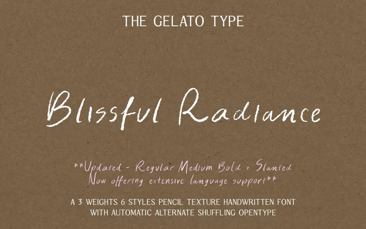 Blissful Radiance: a pencil-textured handwritten font for warm, personal branding