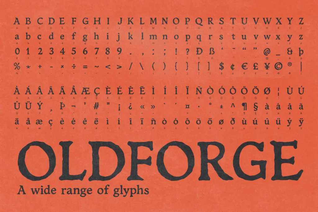 Oldforge specimen — Character set and features