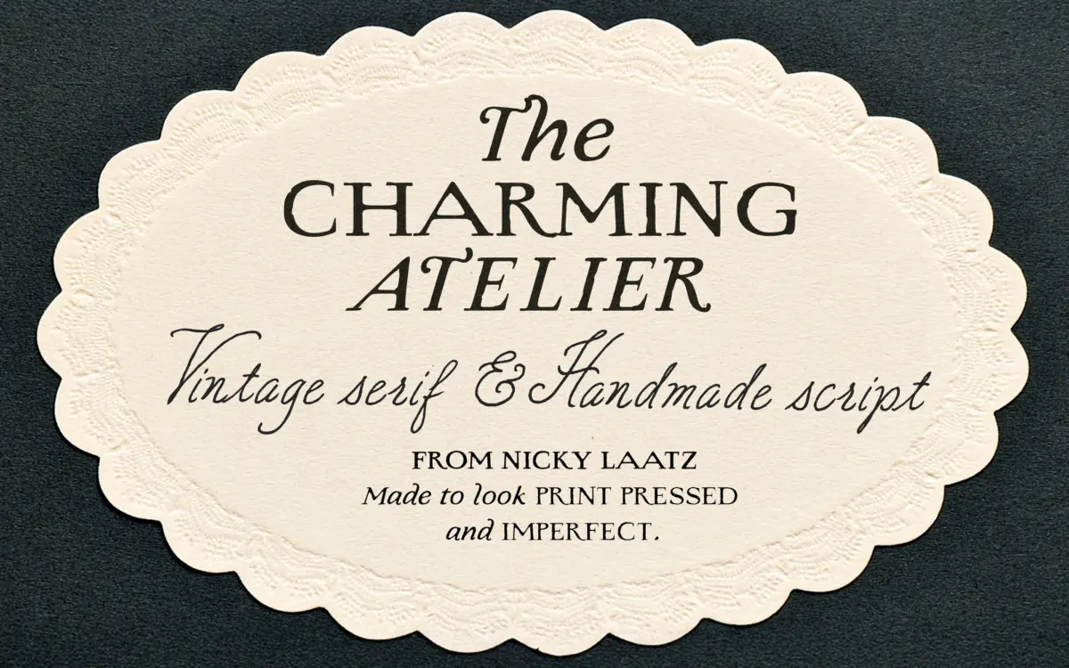 The Charming Atelier: a letterpress-serif and script duo for vintage invites
