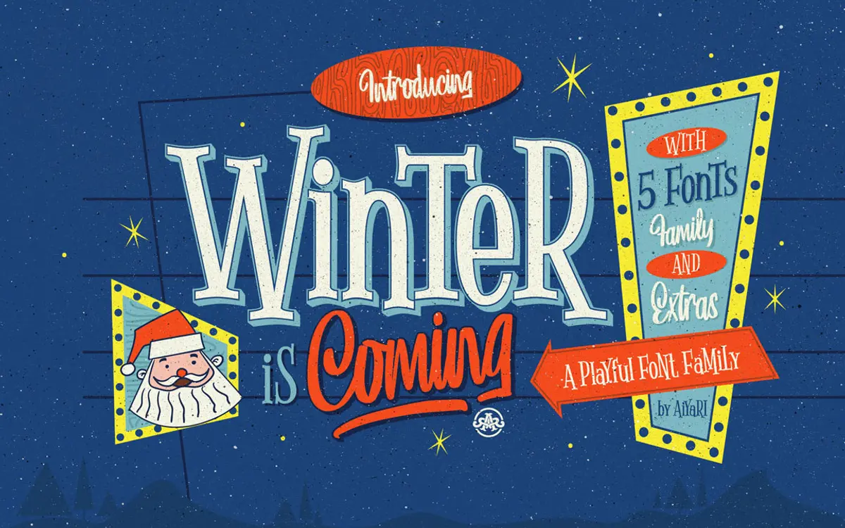 Winter Is Coming: a vintage-lettering serif family with script and shadow variants