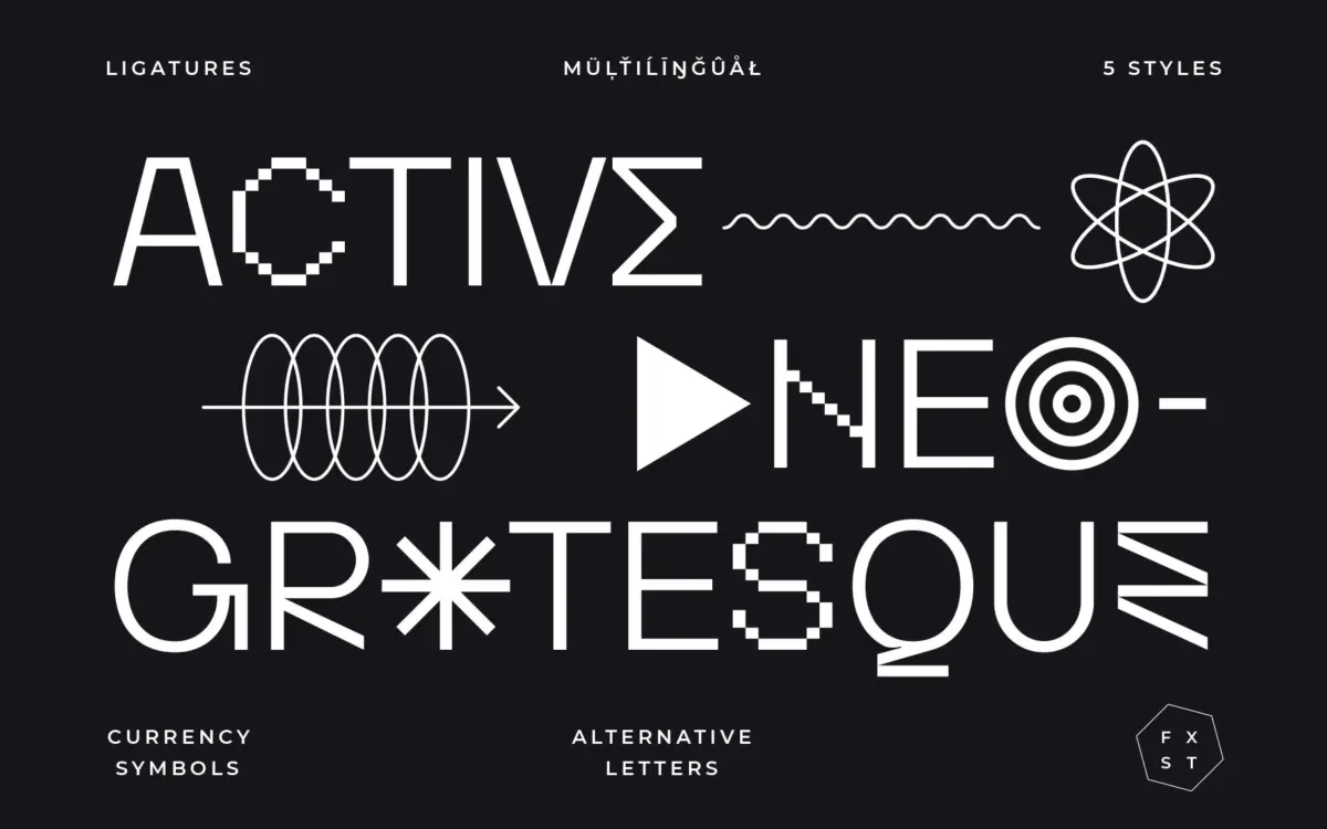 Activica: a neo-grotesque with a graphic dot-and-symbol system built in