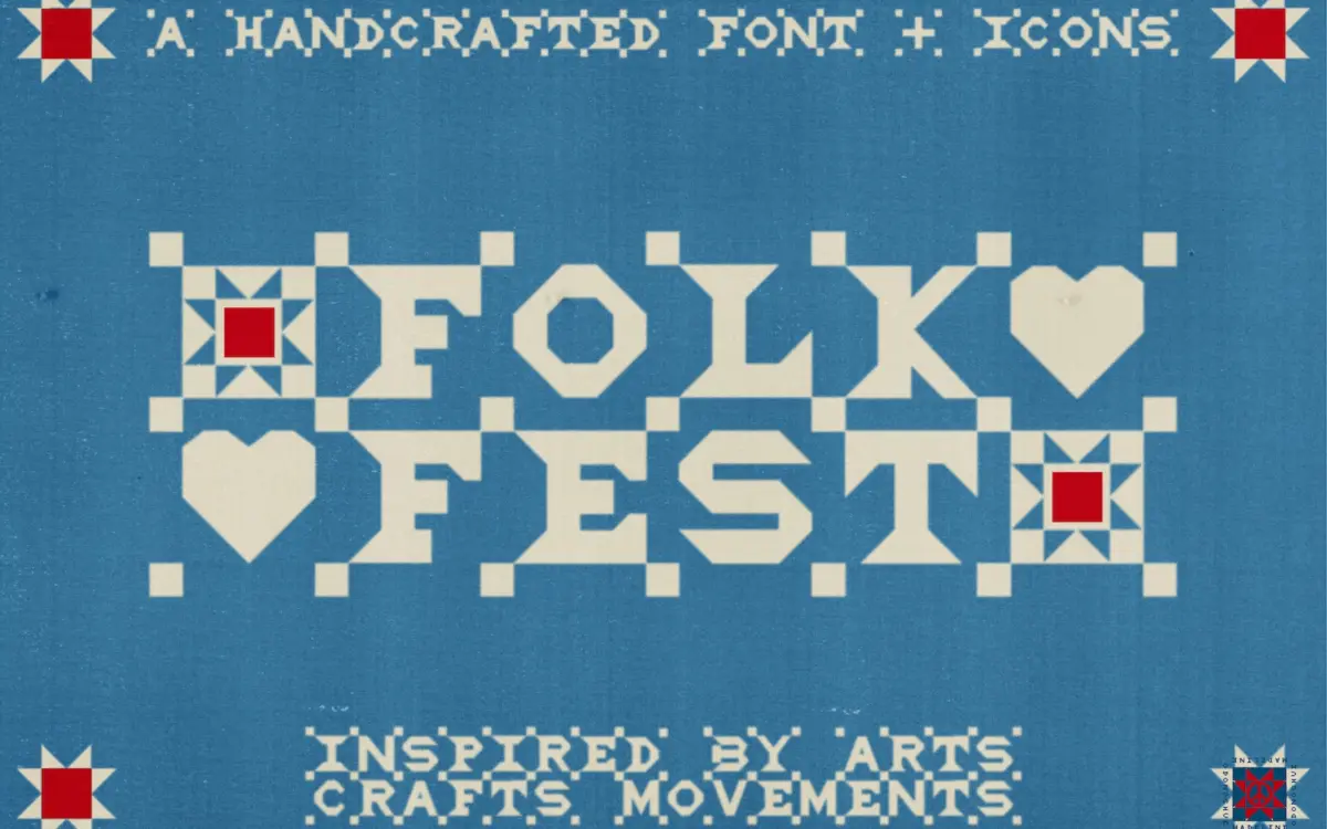 Folk Fest: a stitched, all-caps display font for handmade branding