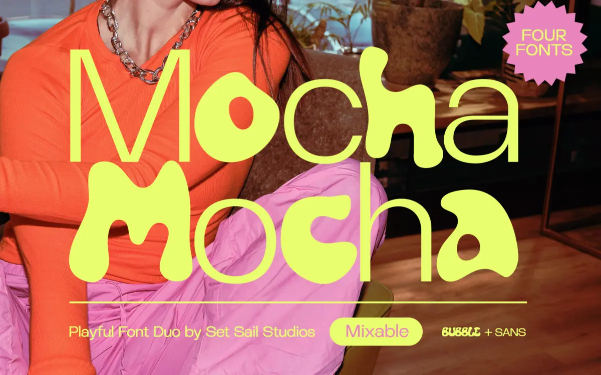 Mocha Bubble+Sans: a playful four-font duo for logos and packaging