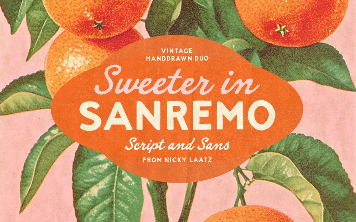 Sanremo Vintage Font Duo: hand-drawn signage caps meet a loose script