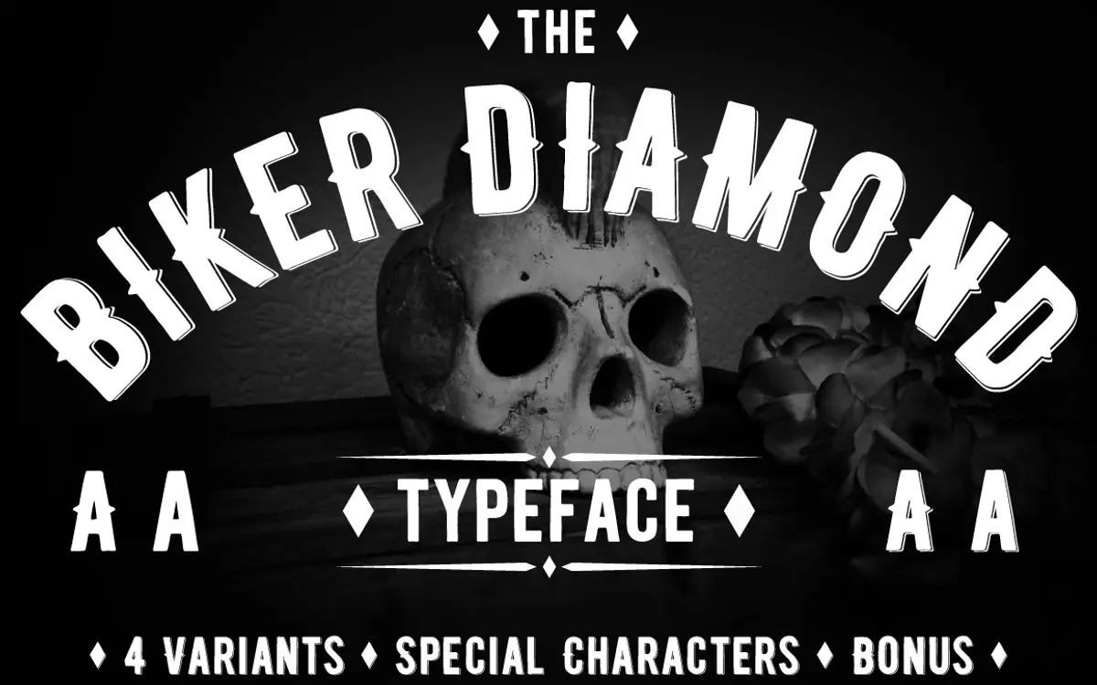 Biker Diamond Typeface: a hand-built display face for badges and biker branding