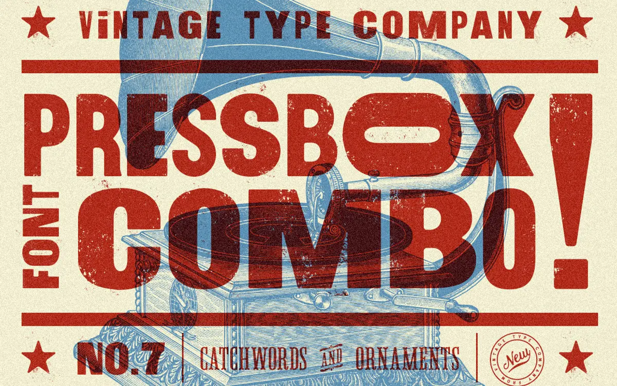 PressBox Font Combo: a letterpress-style trio for vintage poster work