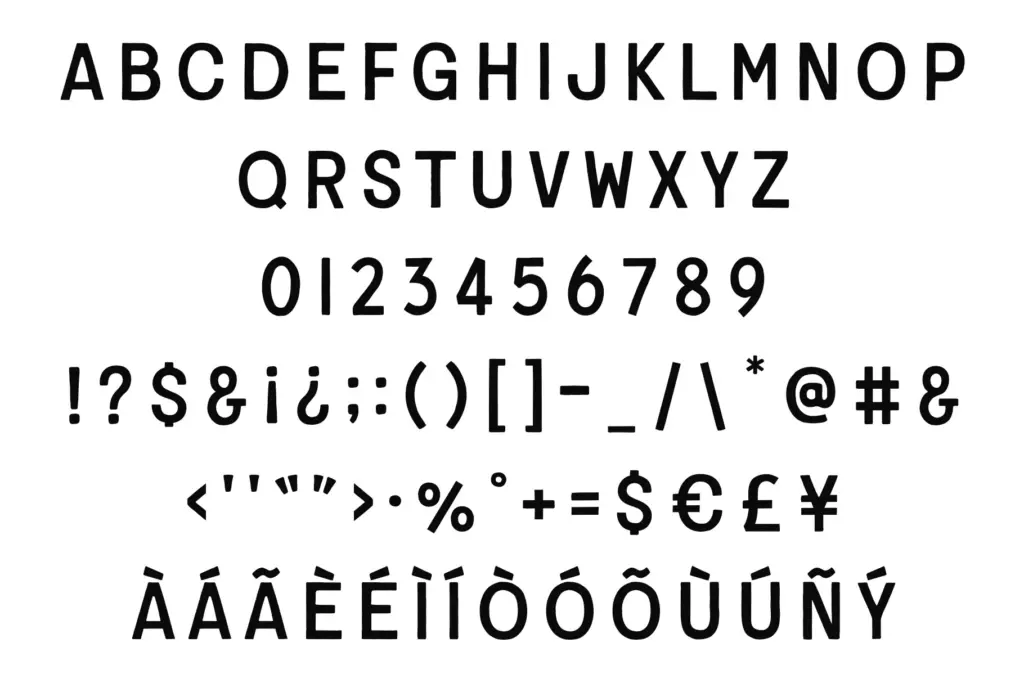 Souvenir Jacket specimen — Character set and features