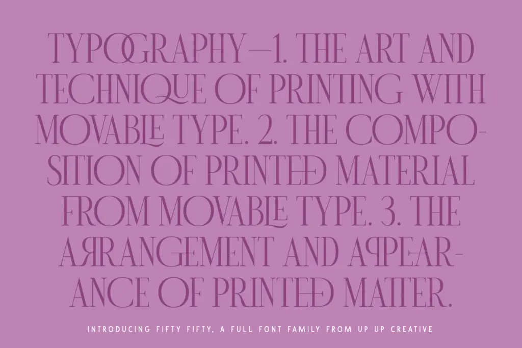 Fifty Fifty specimen — Character set and features