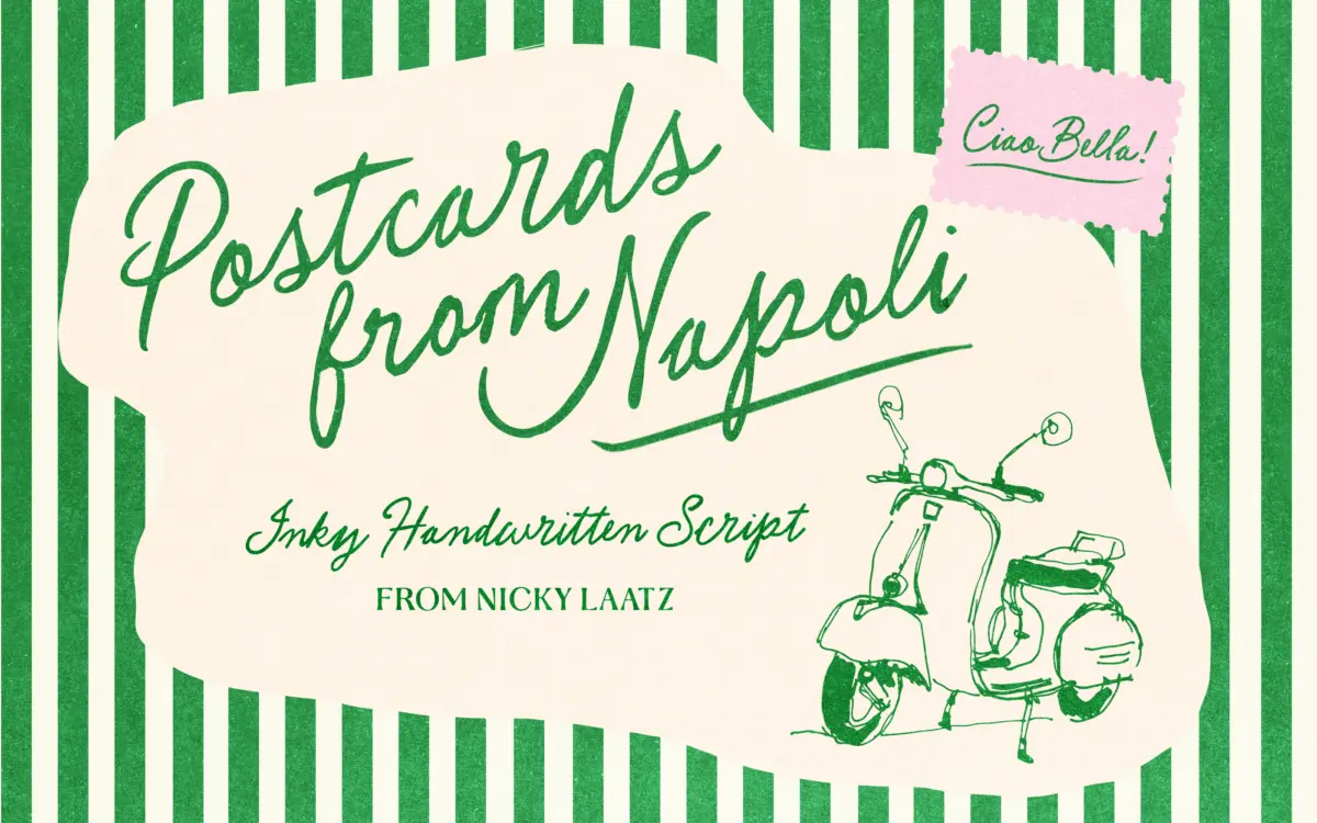 Postcards from Napoli Script: a rough, inky script for warm, personal branding