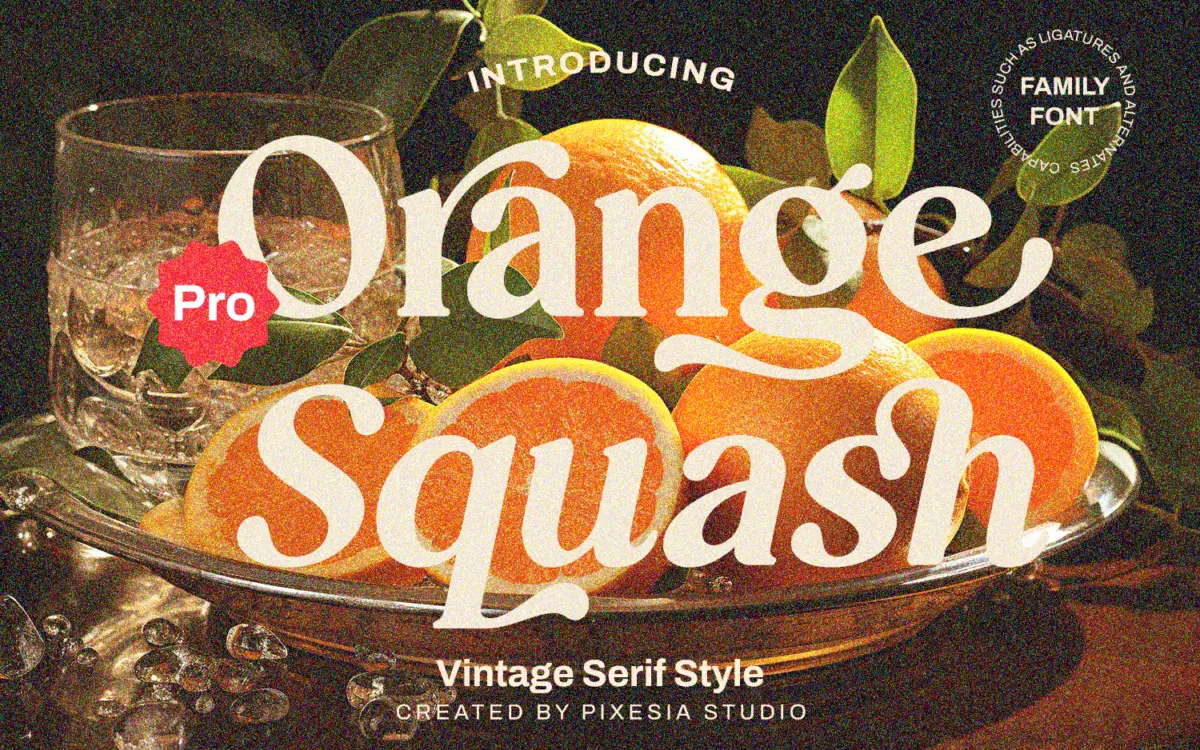 Orange Squash Pro: a chunky vintage serif for retro headlines and logos