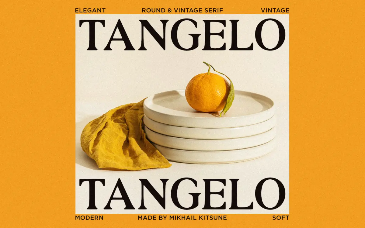 Tangelo: a rounded vintage serif for badges and warm branding work