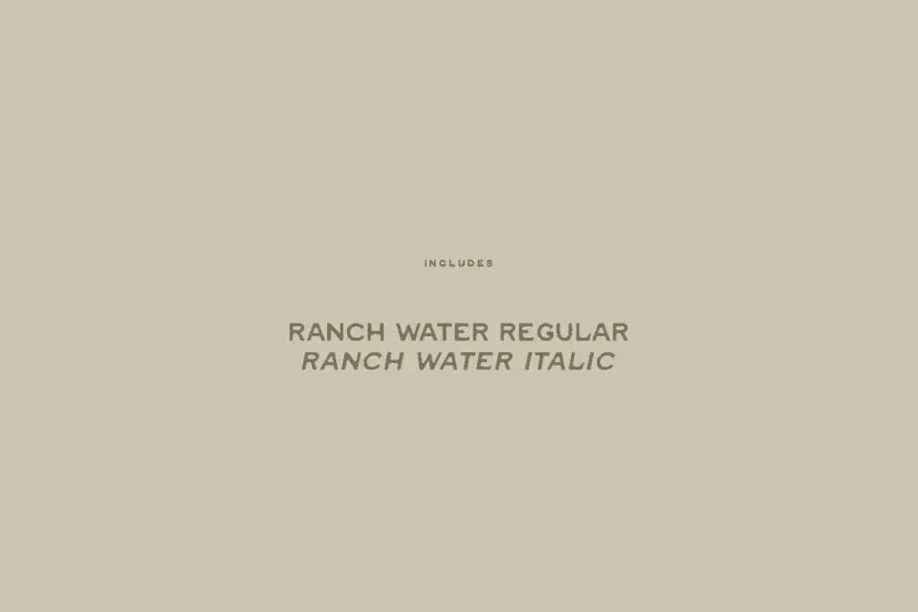 Ranch Water Display Type specimen — Character set and features