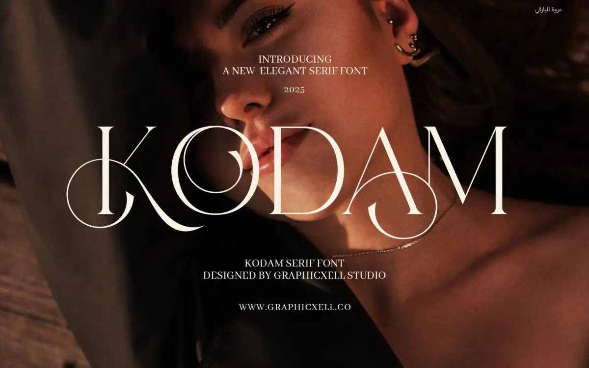 Kodam Stylish Serif: a curved, contrast-light serif for branding work