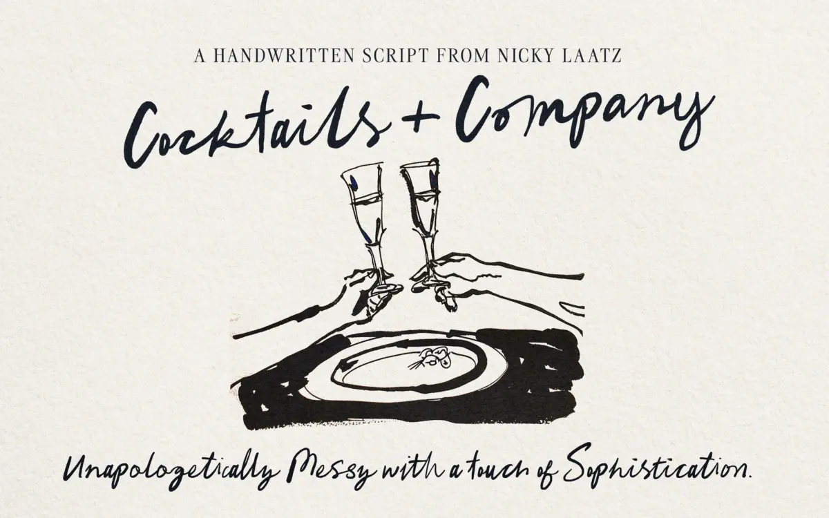 Cocktails and Company Script: a loose brush hand for casual invites and branding