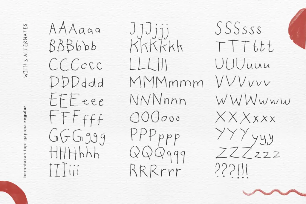 Berantakan Tapi Gapapa specimen — Character set and features