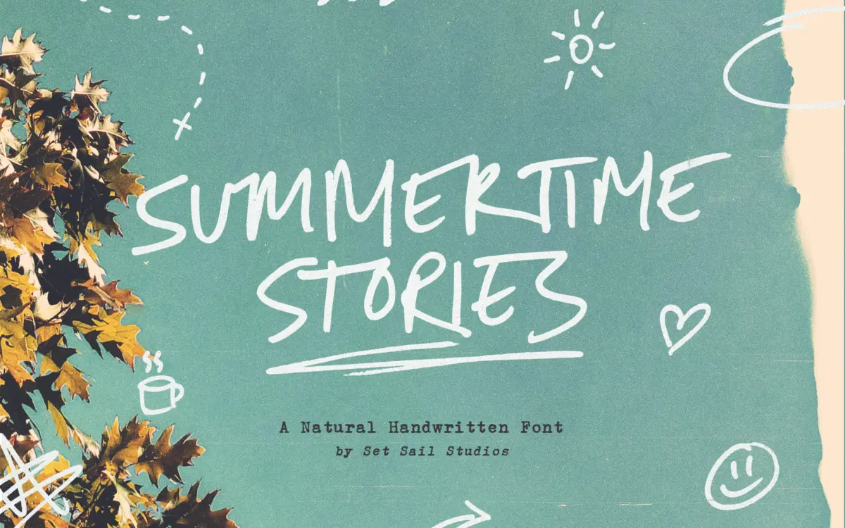 Summertime Stories: an uppercase script for casual, handmade-feeling branding