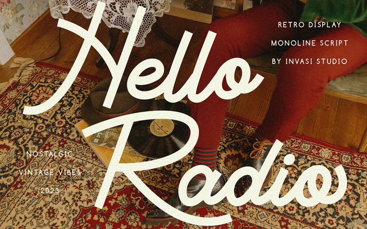Hello Radio: a monoline vintage script for casual branding