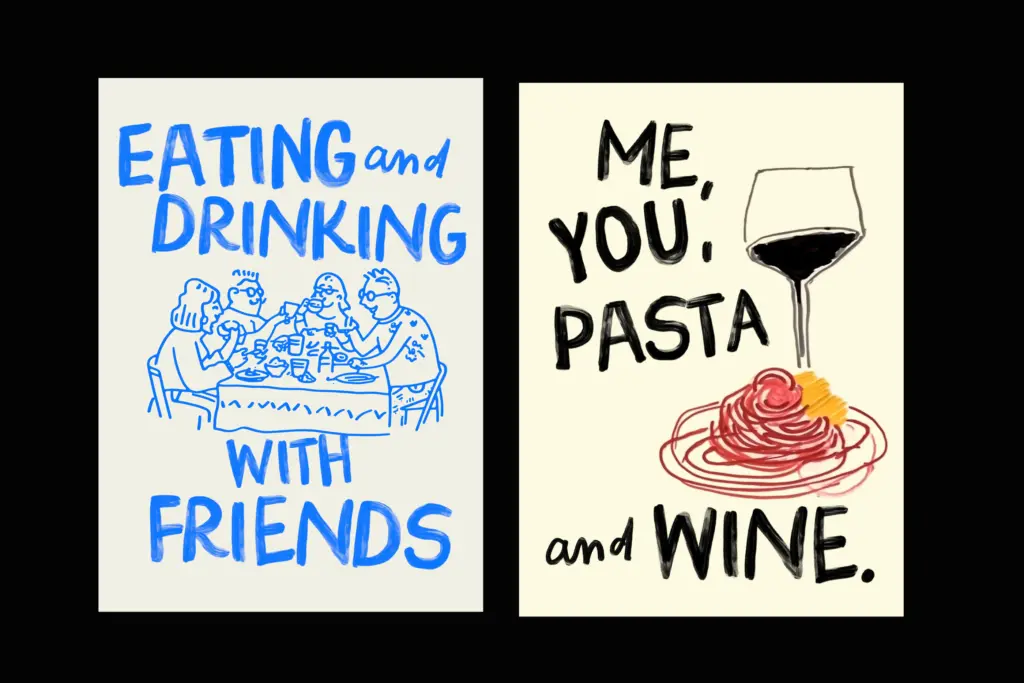 Pasta and Wine specimen — Character set and features