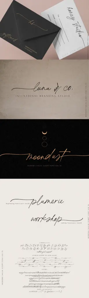 Printed Moments specimen — Character set and features