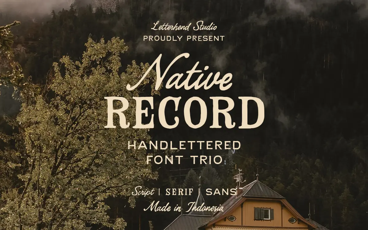 The Native Record Font Trio: rustic sans, serif and script for country branding