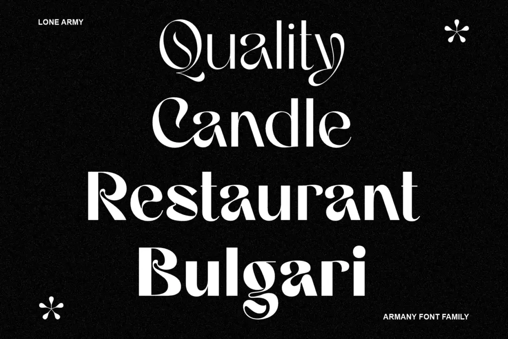 Armany specimen — Character set and features