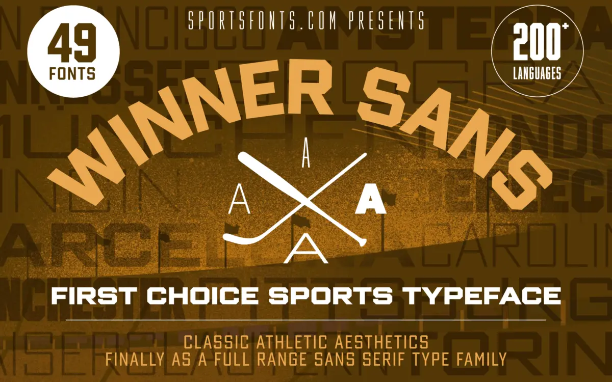 Winner Sans Complete: a sports-lettering system built for scale, not just shirts
