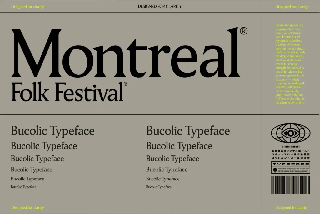 Pavilion Serif Typeface specimen — Design style