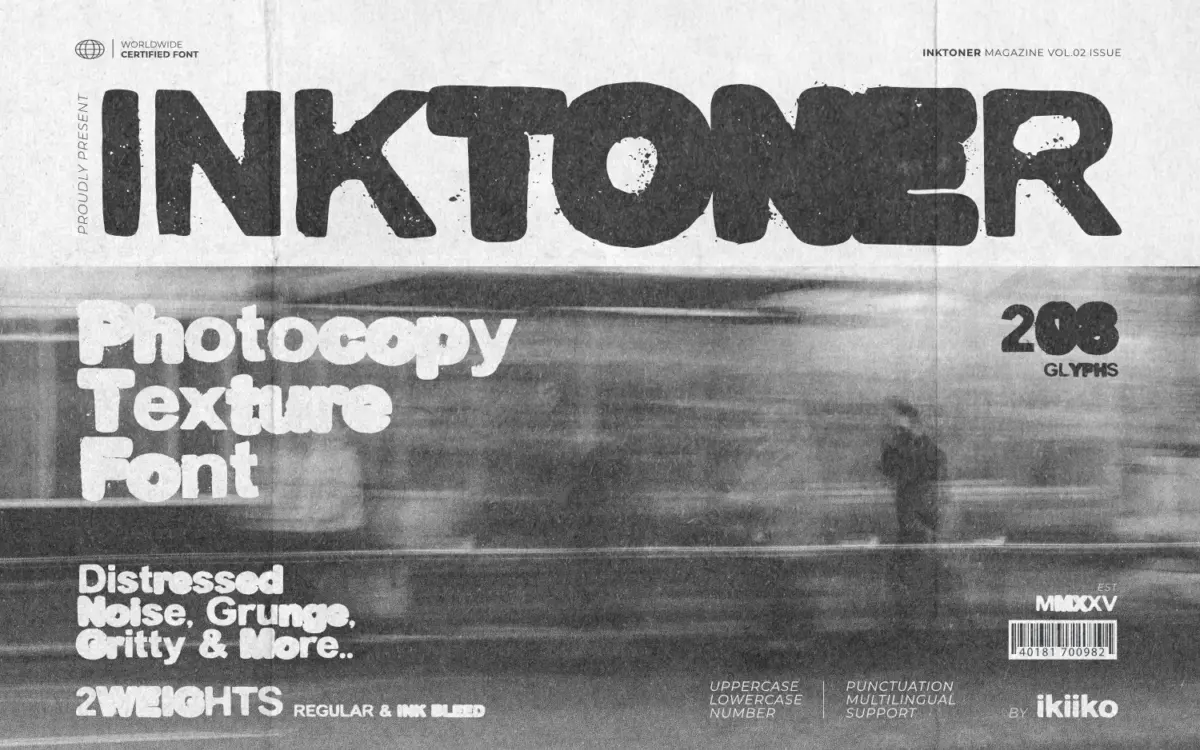 Inktoner: a photocopy-grunge display font for gritty, analog-style headlines