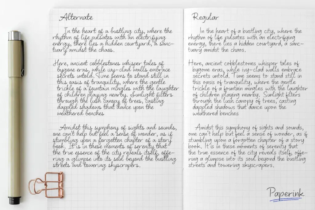Paperink specimen — Character set and features