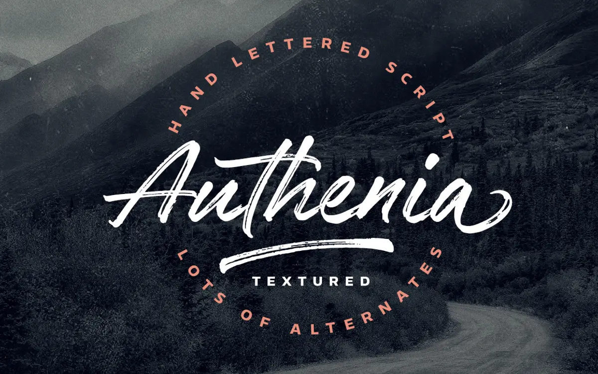 Authenia Textured: a gritty brush script with a dry-pen finish