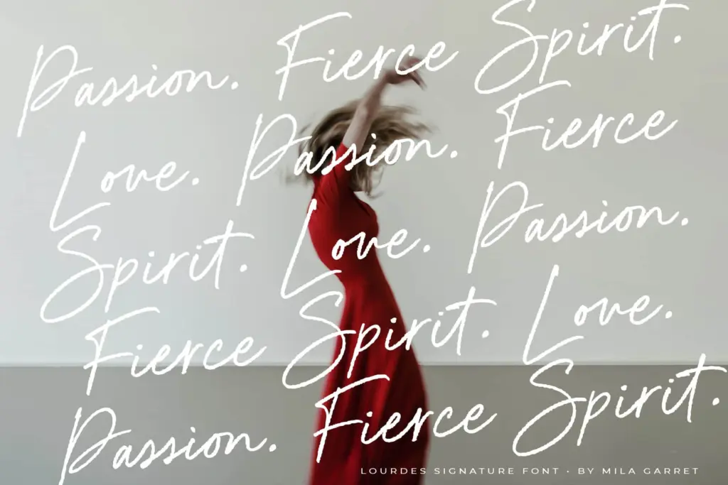 Lourdes Signature specimen — Character set and features