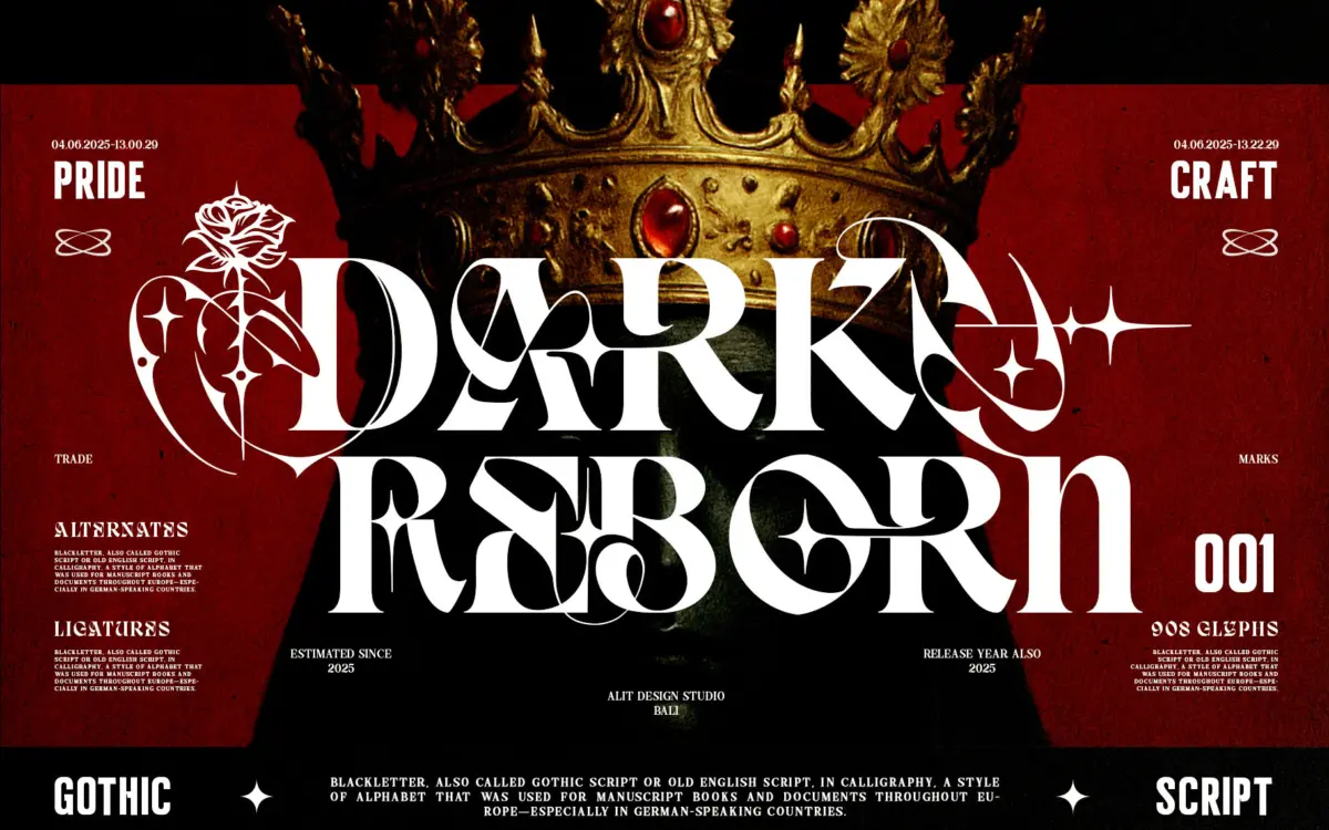 Dark Reborn: a blackletter-serif hybrid built for metal covers and dark branding