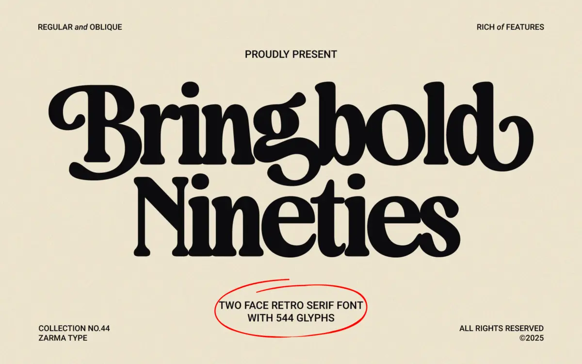 Bringbold Nineties: a bold retro serif for headlines and branding
