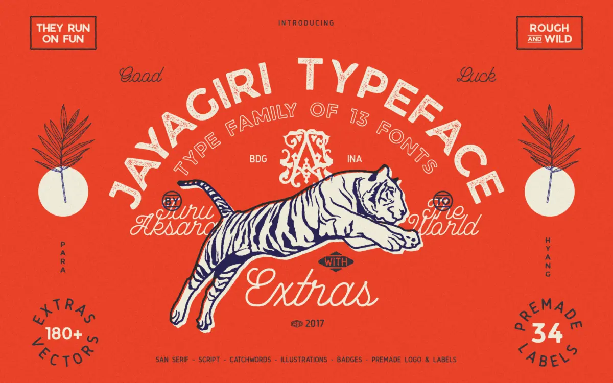 JA Jayagiri: a rough hand-lettered display face for badges and streetwear